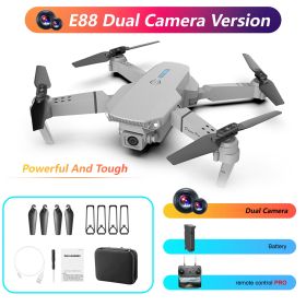 The E88 Dual-camera Drone With Two Batteries Has The Function Of Altitude Hold Mode. It Is Equipped With Dual Lenses And Can Fly Stably. (Option: Gray with Two Batteries)