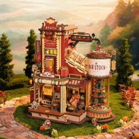 ROBOTIME Gift Factory 3D Puzzle Wooden Model Kits For Adults DIY Retro Vintage Toy Production Construction Craft Kit Luminous Factory With Music (Option: EAB01)