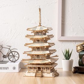 Robotime Five-storied Pagoda 3D Wooden Puzzle Toys For Children Kids Birthday Gift TGN02 (Option: TGN02)