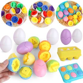 Color Shape Matching Eggs; Educational Easter Eggs Set Toy With Blue Egg Holder; Early Learning Shapes & Sorting Recognition Puzzle Skills Study (Color: BLUE BOX)